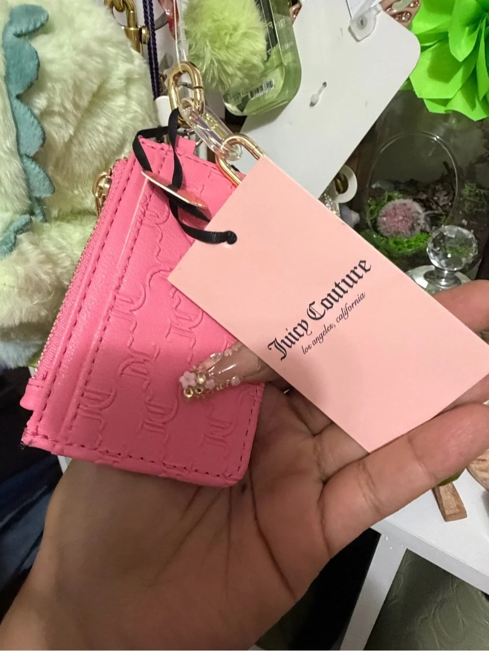 Juicy Couture Hot Pink Rhinestone Logo Card Holder